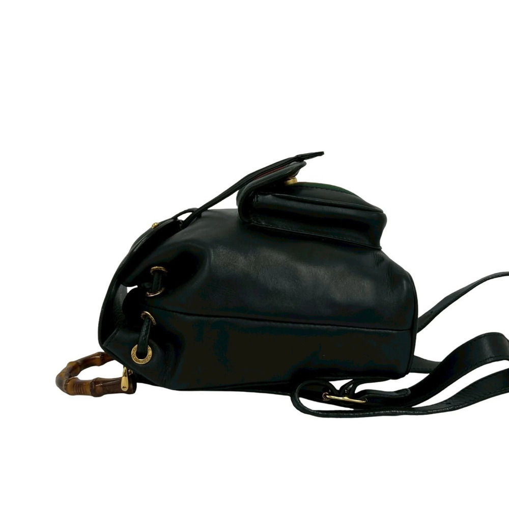 GUCCI Vintage Black Leather Bamboo Backpack - Picture 5 of 10